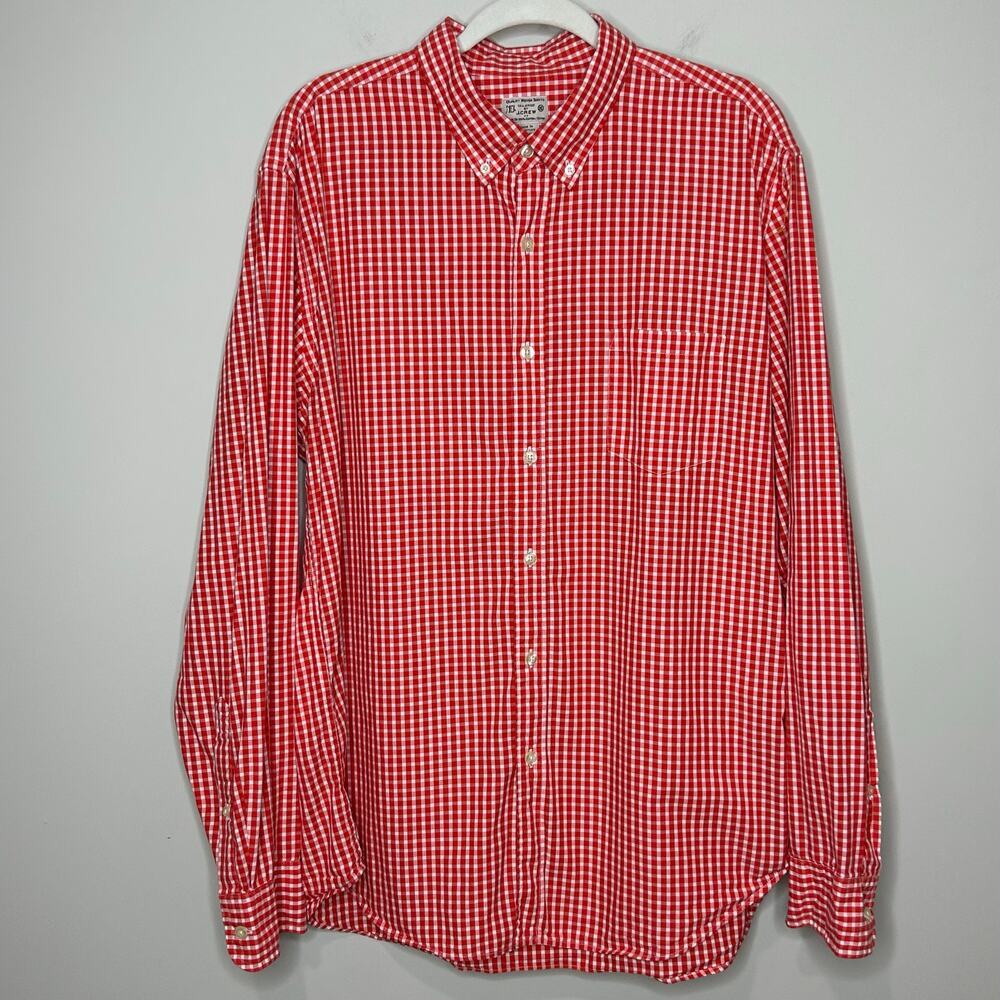 Tailored by J.Crew Gingham Plaid Dress Shirt Size XL 100% Cotton Orange & White